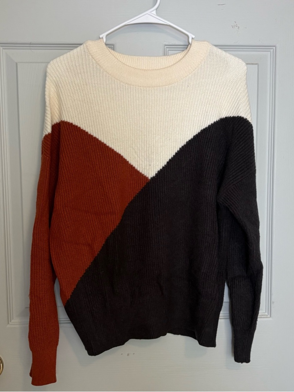 Sophie Rue Colorblock Crewneck Sweater in Cream, Rust & Black